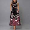 Women Oversized Sleeveless Crew Neck Dress Elegant Dense Floral Vines Flowy Calf Length Outfit