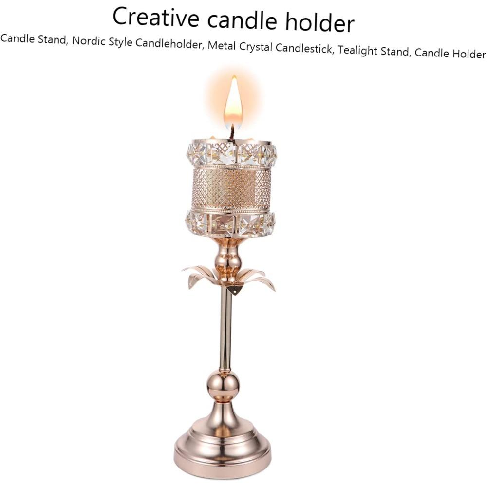1pc Elegant Nordic Metal Crystal Candleholder Retro Style Candlestick Stand for Home Decor Wedding Party Centerpiece Unique Flower Shape Design