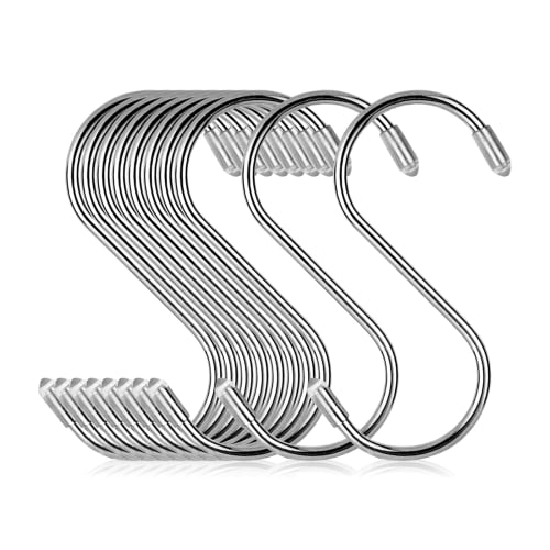 

COM4SPORT S-Hooks, Stainless Steel, 10-Piece Set (8cm x 10pcs), 15kg Weight Capacity, Universal, Rust-Resistant, Silver, for Kitchen, Bathroom, and Ba