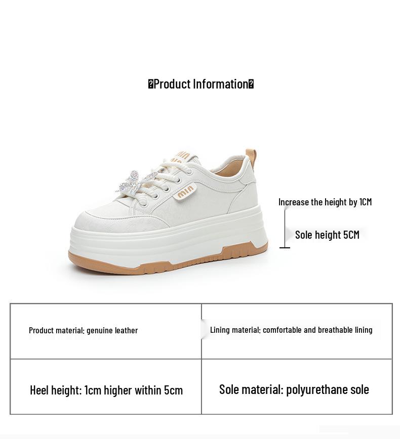 Vita plattformssneakers för dam, liten storlek, koreansk stil, höjdar, mångsidiga fritidsskor, Hösten 2024