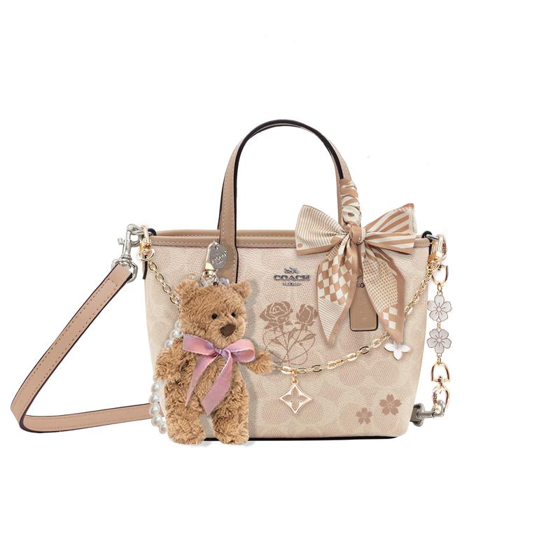 

COACH [Customized bag] City 15 brand logo artificial leather hand-painted rose travel handbag mini women s taupe Mocha Bear Basic Pack сірий колір