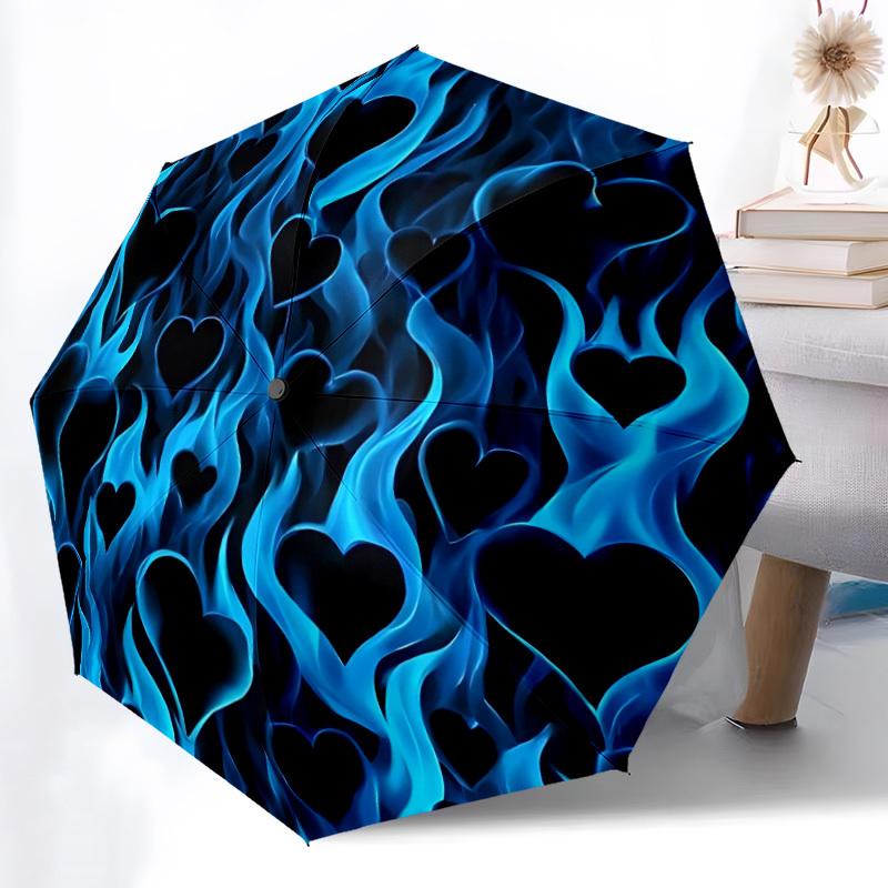 1pc Flame Heart Pattern Automatic Open/Close Umbrella with Windproof, 8-Rib Sturdy Canopy, , Outdoor Accessory, Ideal for Gifts Yy251117117