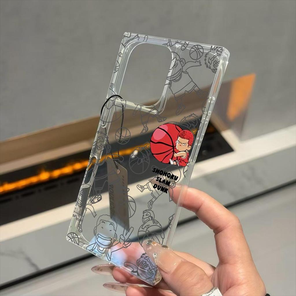 Průhledný čtvercový zadní kryt s trubicí Ochrana pro iPhone 14 Pro Max 11 13 15 Plus 12 16 ProMax Anti-Oxygen, Vzor SLAM DUNK