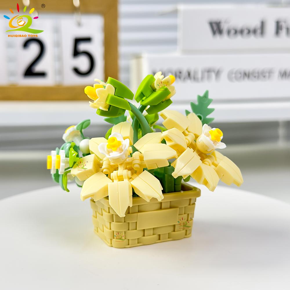 HUIQIBAO Model Floare Eternă Buchet Plantă la Ghiveci Micro Blocuri de Construcție MOC DIY Decor Birou Acasă Jucărie Cărămidă Pentru Copii