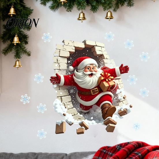 Removable Wall Art Broken Santa Sticker, Christmas Claus Decoration Decal, Mural for Living Room Bedroom Holiday Party Easy to Apply Decals