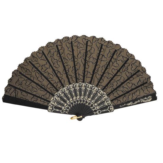 

Love Heart Print Folding Fan Chinese Style Hollow Ribs Fabric Hand Fan Portable Cooling Fan Dance Party Performance Props