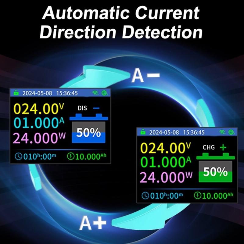 1 Set Battery Coulomb Counter Power Volt Ammeter for Lithium Batteries with Intelligent Safe Features Cable Included