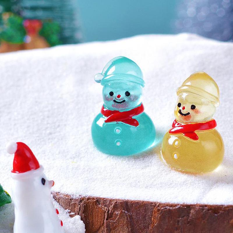 1Pc Luminous Micro Landscape Snowman Ornaments Diy Resin Christmas Garden Decoration Outdoor Patio Lawn Yard Garden Accessories