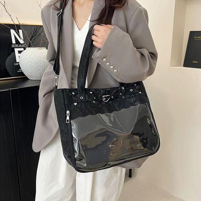 Elegant Transparent Ita Bag Large Capacity Pure Color Y2K Tote Bag Original Design Minimalist Style Shoulder Bag School Use
