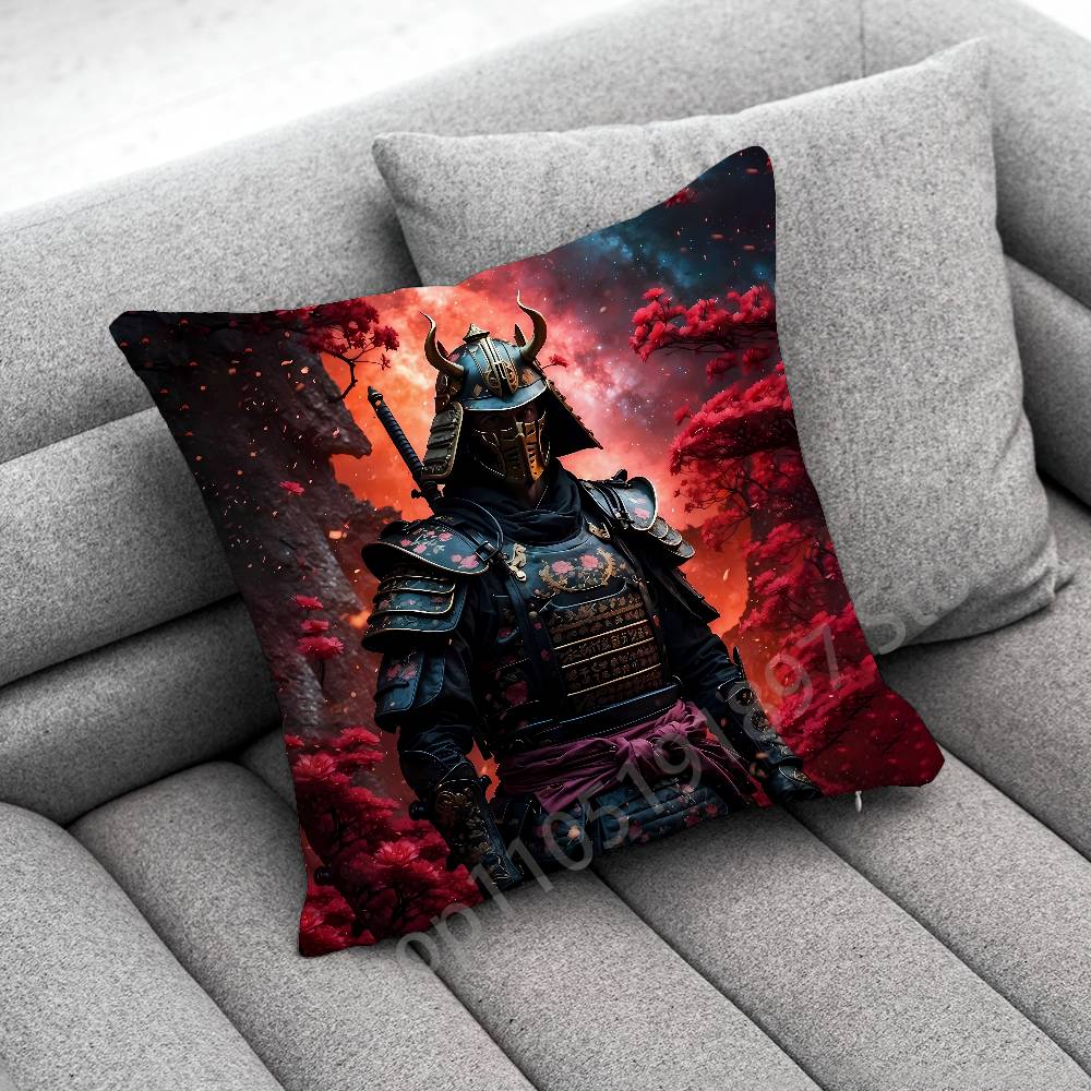 Japanese Bushido Samurai Throw Pillow Case For 55cm 40cm 45*45cm 50cm 30cm Square Office Cushion Cover