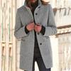 Casual Solid Color Stand-Neck Jacket with Print Design and Pockets for Autumn/Winter