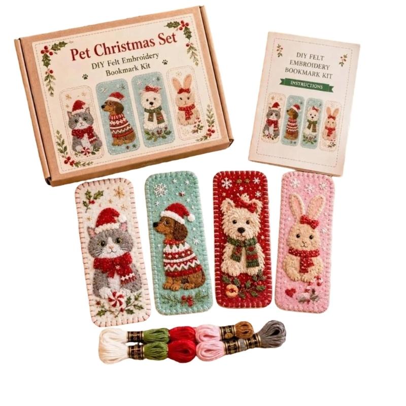 Handmade Christmas Embroidery Page Markers, with Step-by-Step Instruction Needle Thread for Book Lover Holiday Gift