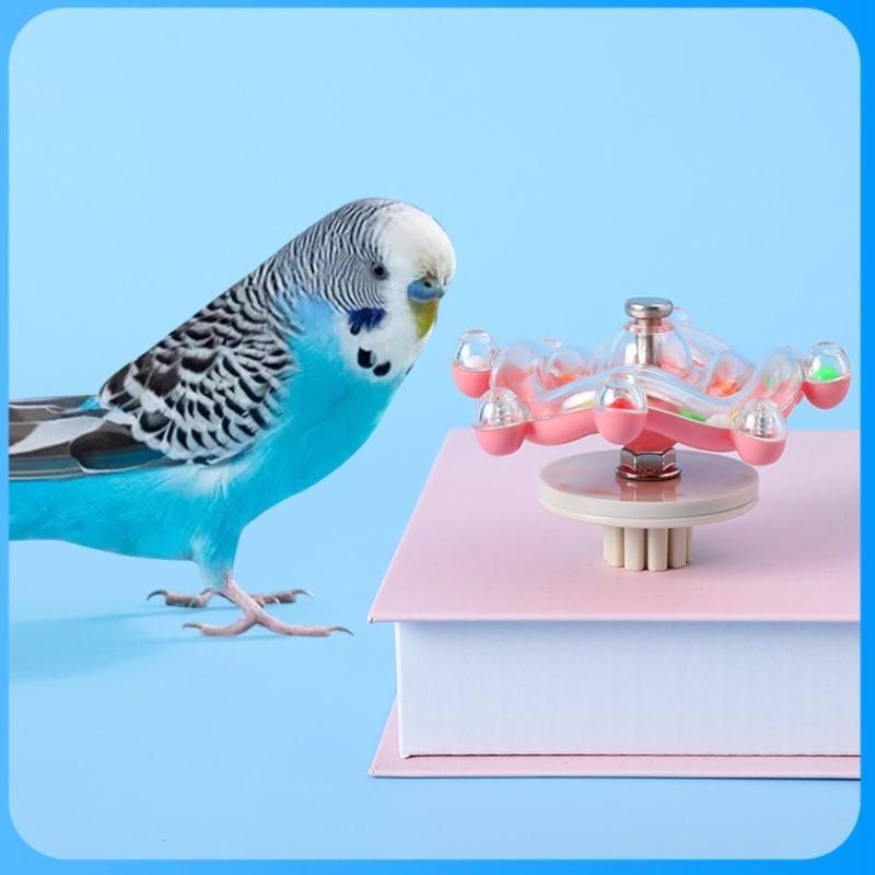 1pc Parrot flying saucer spinning music colorful pearl rice runner pet toy decompression bird fun safe and healthy transparent