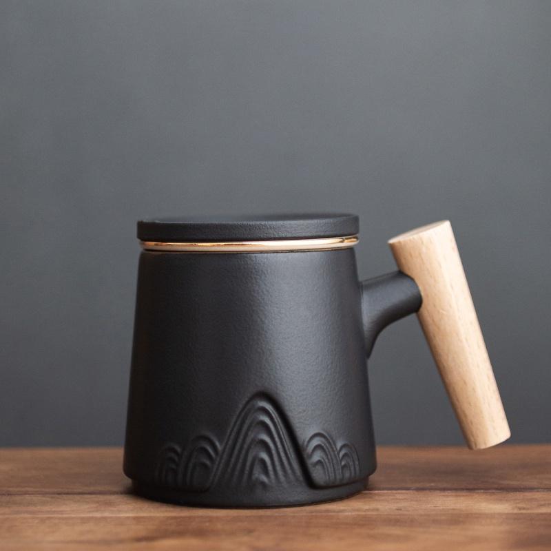

300ml Ceramic Mug with Lid Filter Tea Cup Office Coffee Cup чёрный