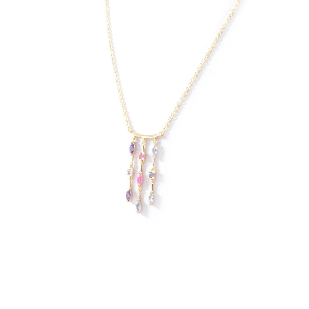 Altesse [H2915] - Gold Plated Necklace 'Scarlett' Blue Pink Mauve - 3 Cm