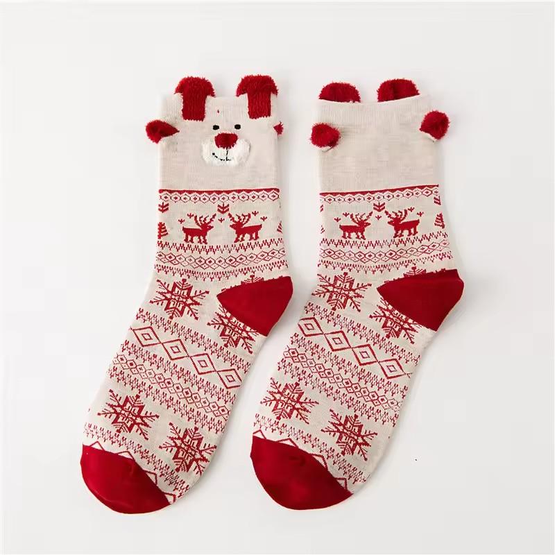 Cute Stereoscopic Christmas Socks Red Cartoon Elk Women Warm Cozy Mid Tube Socks Floor Kawaii Girls New Year Gifts