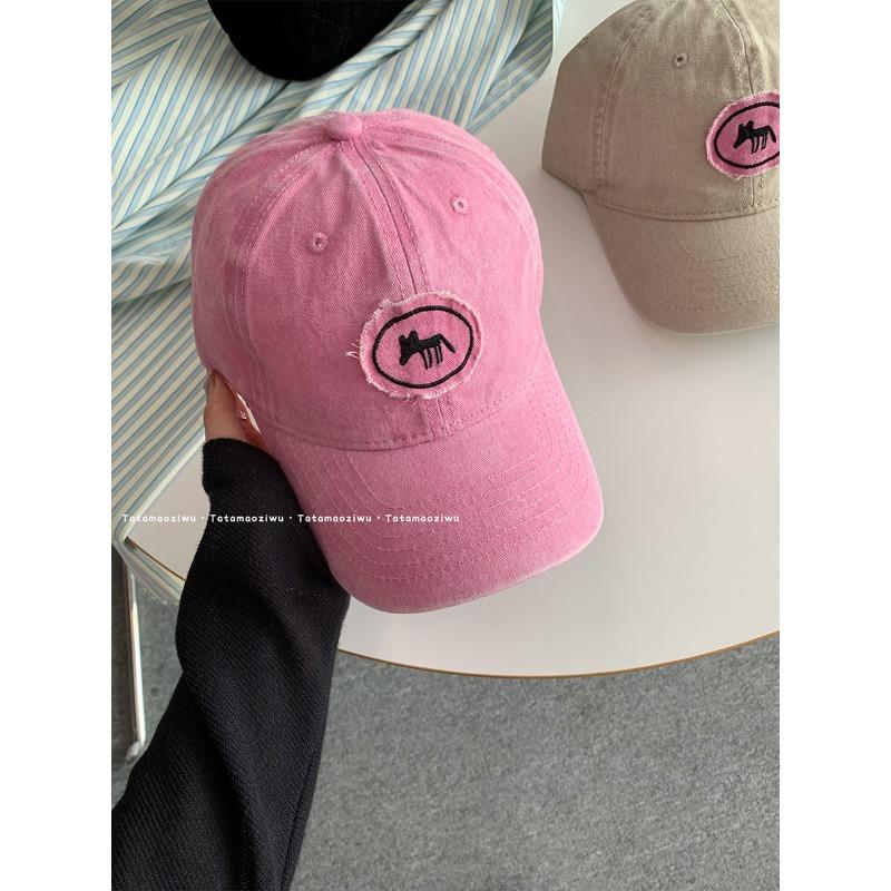 Kreskówkowa czapka bejsbolowa z haftem małego lisa dla kobiet, nowy styl z dużym rondem zakrywającym twarz, regulowana, włosy i głęboka góra czapki bejsbolowej