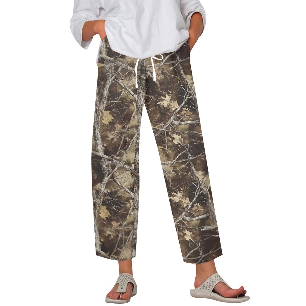 Women's Fashion Printed Drawstring Pocket Elastic Waist Casual Pants