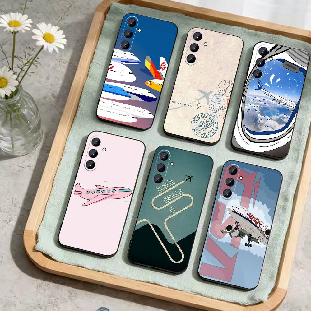 Graffiti Travel Airplane Pattern Phone Case For Samsung Galaxy A73,A21s,A22,A31,A52,A53,A71,A41Soft Black Shell