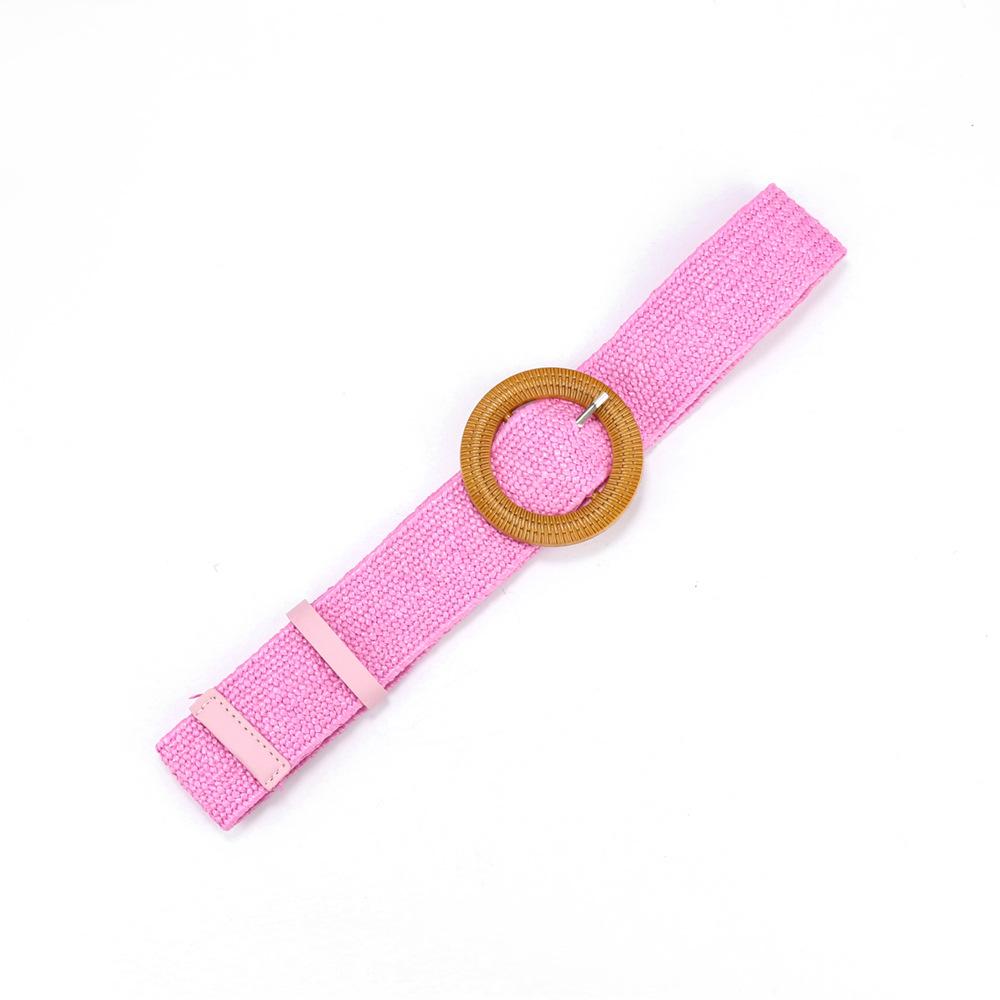 Bohemian Cotton And Linen Wind Pp Grass Woven Belt Women'S Round Square Buckle Dress Retro Women'S Belt