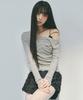 Nigaennikol Stripe Drape Neck Top_Ivory