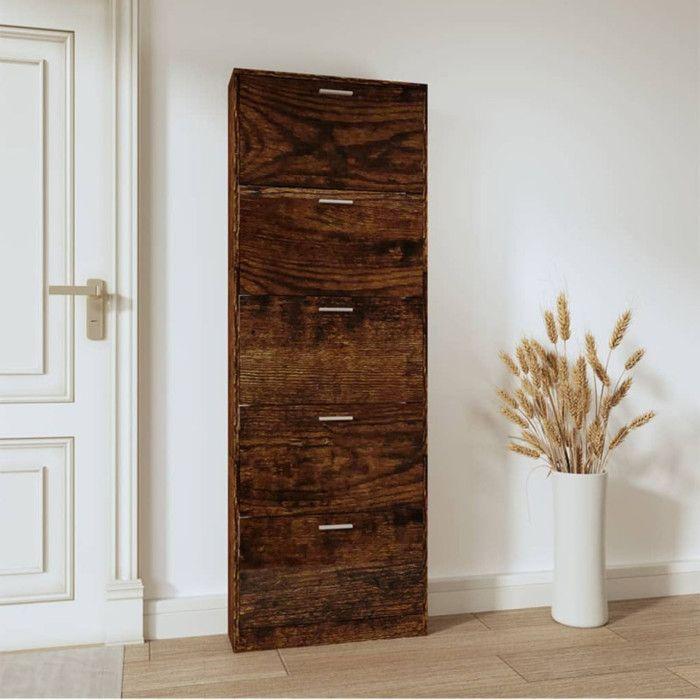342515 vidaXL Armoire à chaussures Chêne fumé 59x17x169 cm Bois d'ingénierie