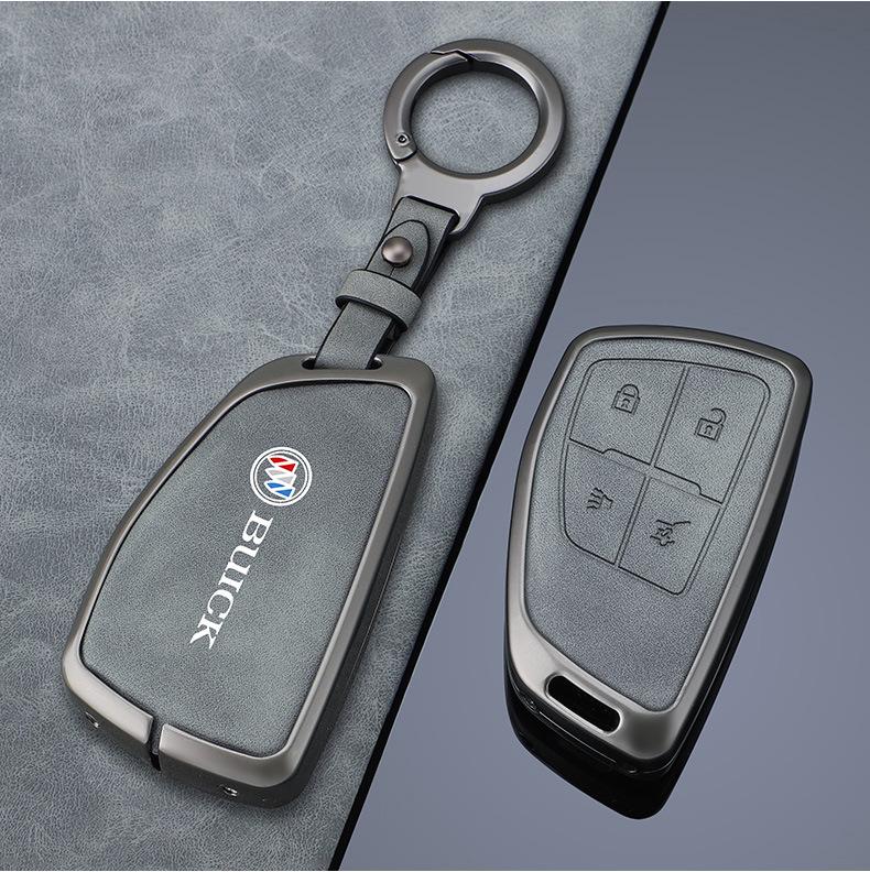 Premium Genuine Leather Key Cover with Zinc Alloy Buckle for 2016-2017 Buick Verano GS