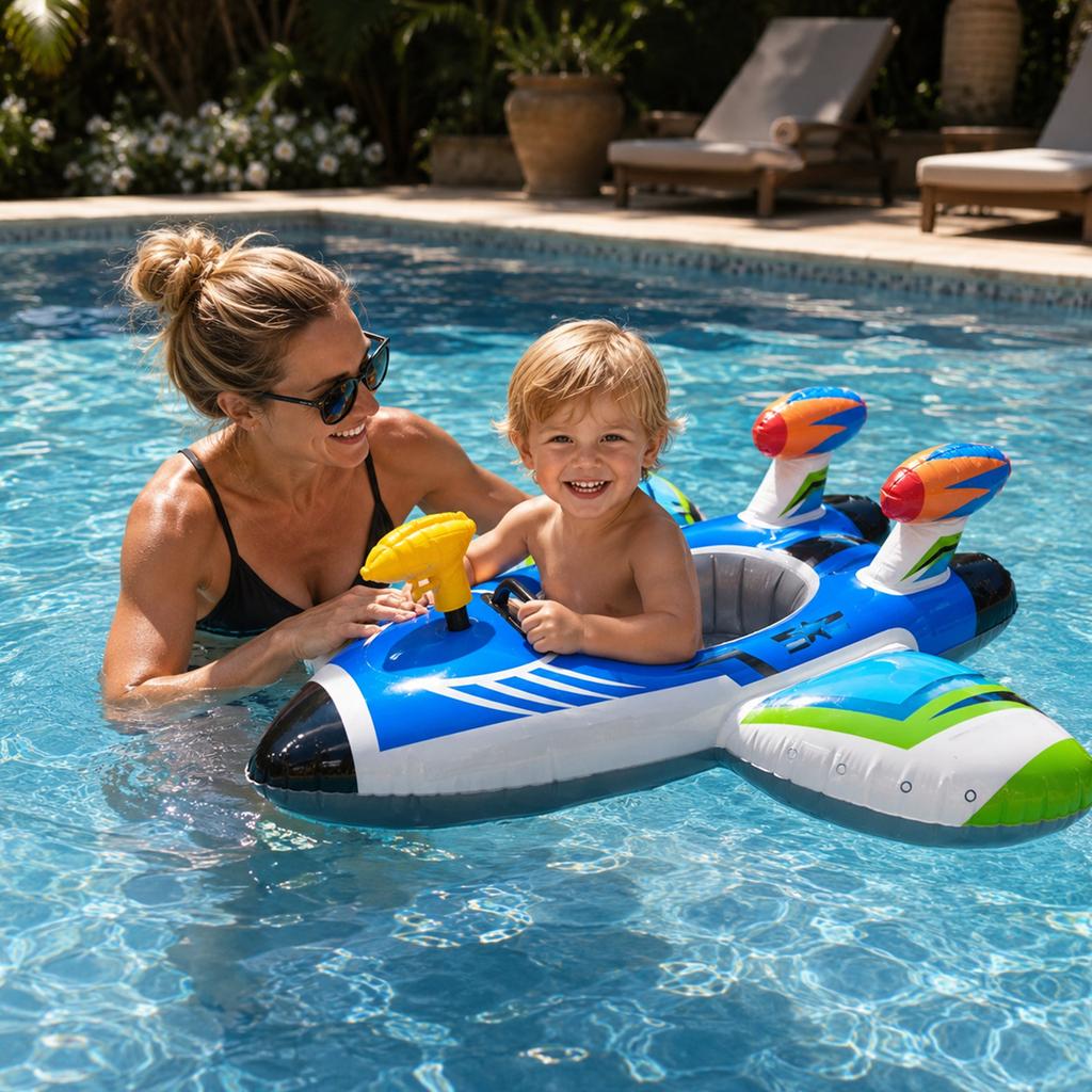Inflatable Airplane Pool Float Swim Ring for Kids and Adults Durable PVC Construction with Comfortable Seating and Easy Inflation for Water Fun