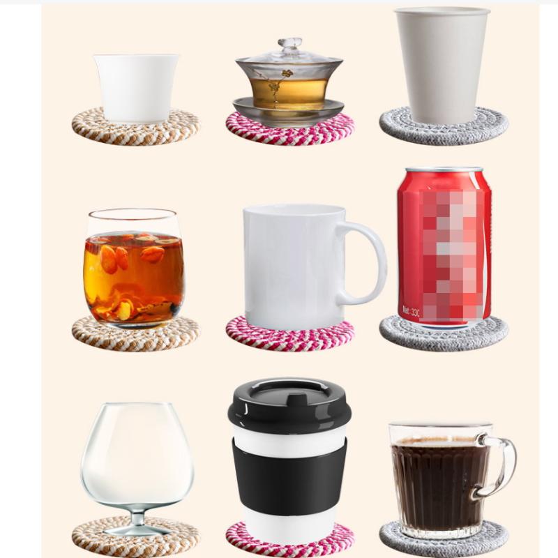 8 Pieces Cotton Rope Woven Placemats With Stand Insulation Pads For Drinks Woven Coaster Set Home Decoration