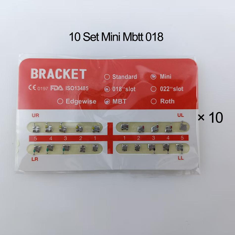 10er-Set kieferorthopädische Brackets, Mini-/Standardgröße, Mesh-Bracket, Zahnspange Roth/MBTt/Edgewise 022 018