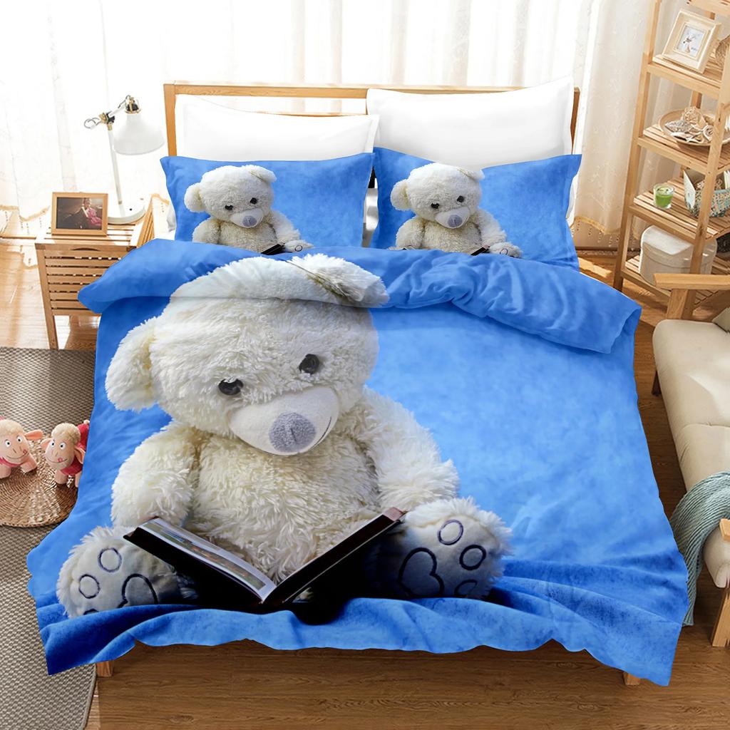Animal Bed Linen Cute Bear Pattern King Queen Size Cute Comforter Set With Pillowcases High Quality Home Textiles