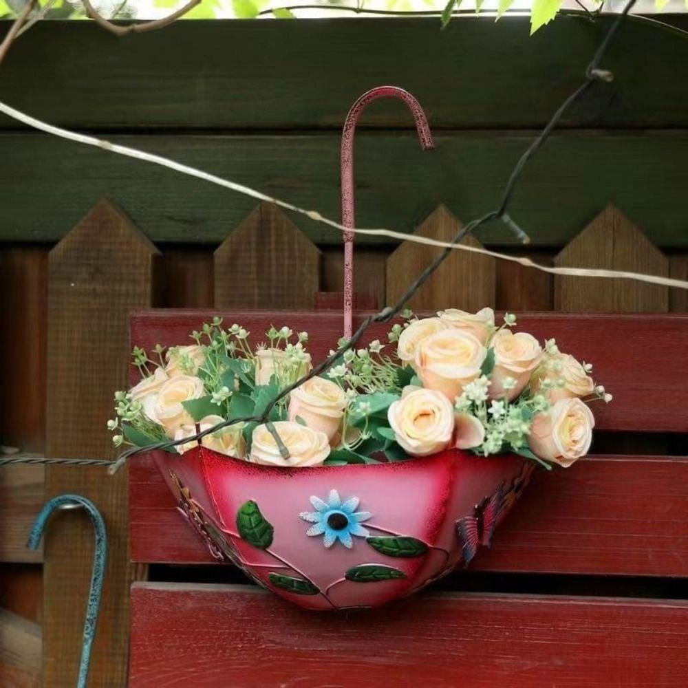 Żelazny Doniczka Kształt Parasola Wisząca na Ścianę Wieszak na Sukulenty Wewnątrz Zewnątrz