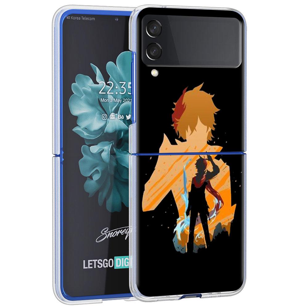 Anime Genshin Impact Case For Samsung Galaxy Z Flip 4 5G Transparent Hard Cell Phone Cover ZFlip Clear PC Luxury Shell Coque