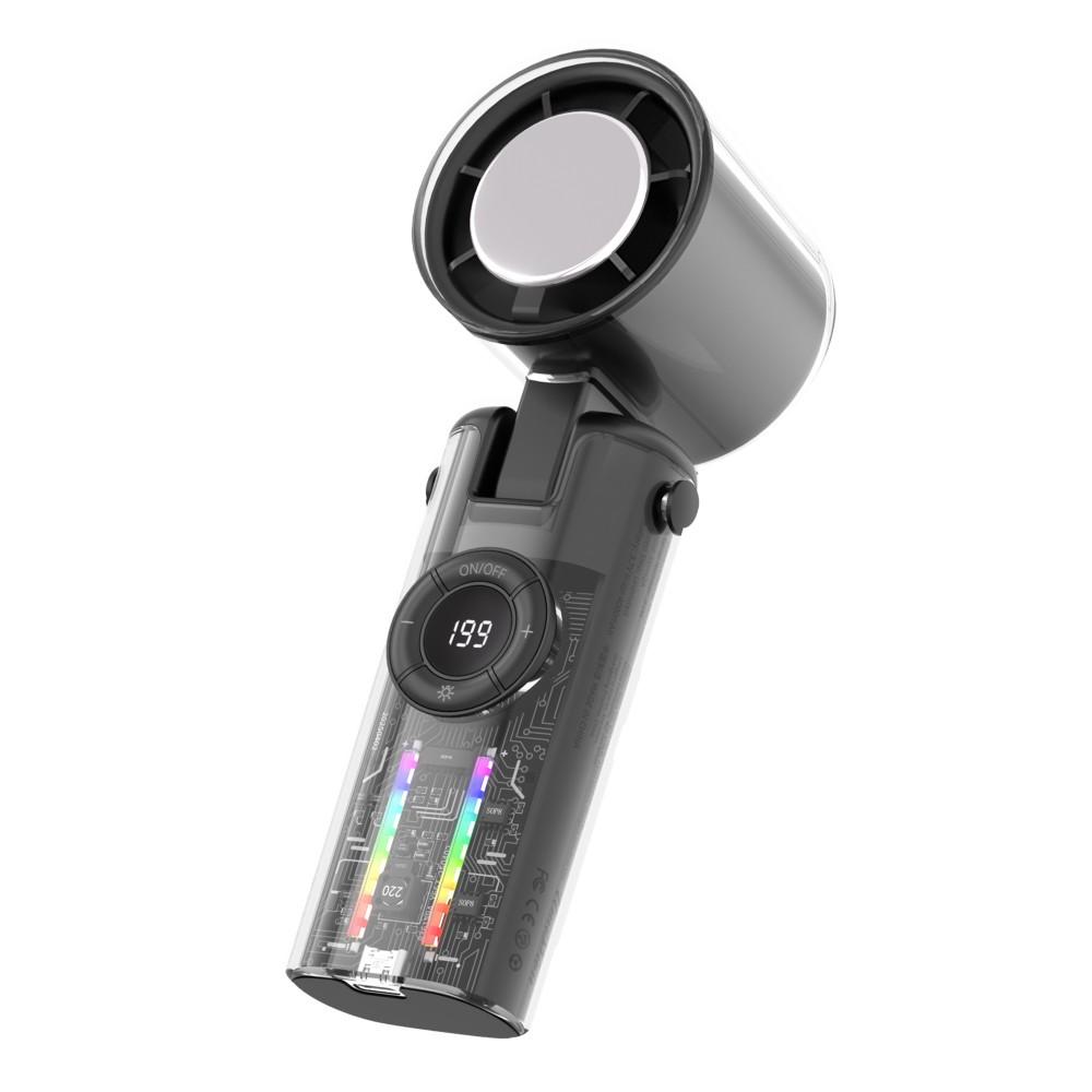 

Мини ручной вентилятор с ледяным компрессом и атмосферной подсветкой, 199 скоростей, USB-перезаряжаемый турбо-вентилятор, светодиодный дисплей чёрный