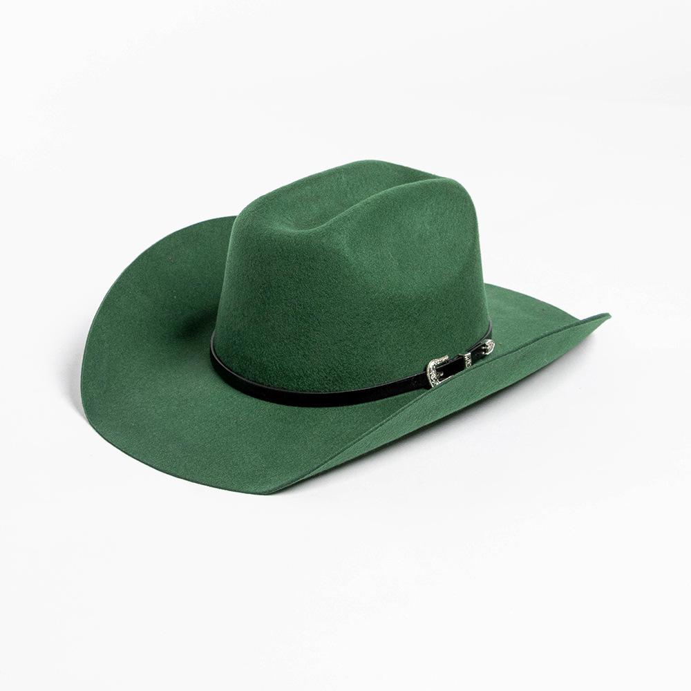 Europe, America, Autumn and Winter New Fashion Casual Belt Buckle Upturned Edge Big Brim Wool Felt Denim Hat Outdoor Warm Top Hat Tide