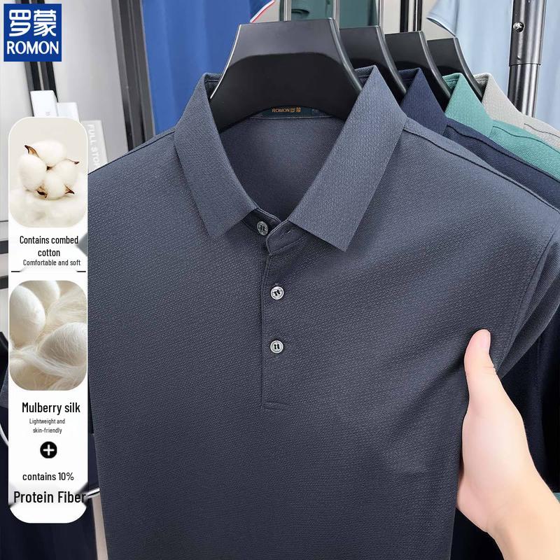 ROMON Men s 10% Silk Blend Casual Polo T-shirt M