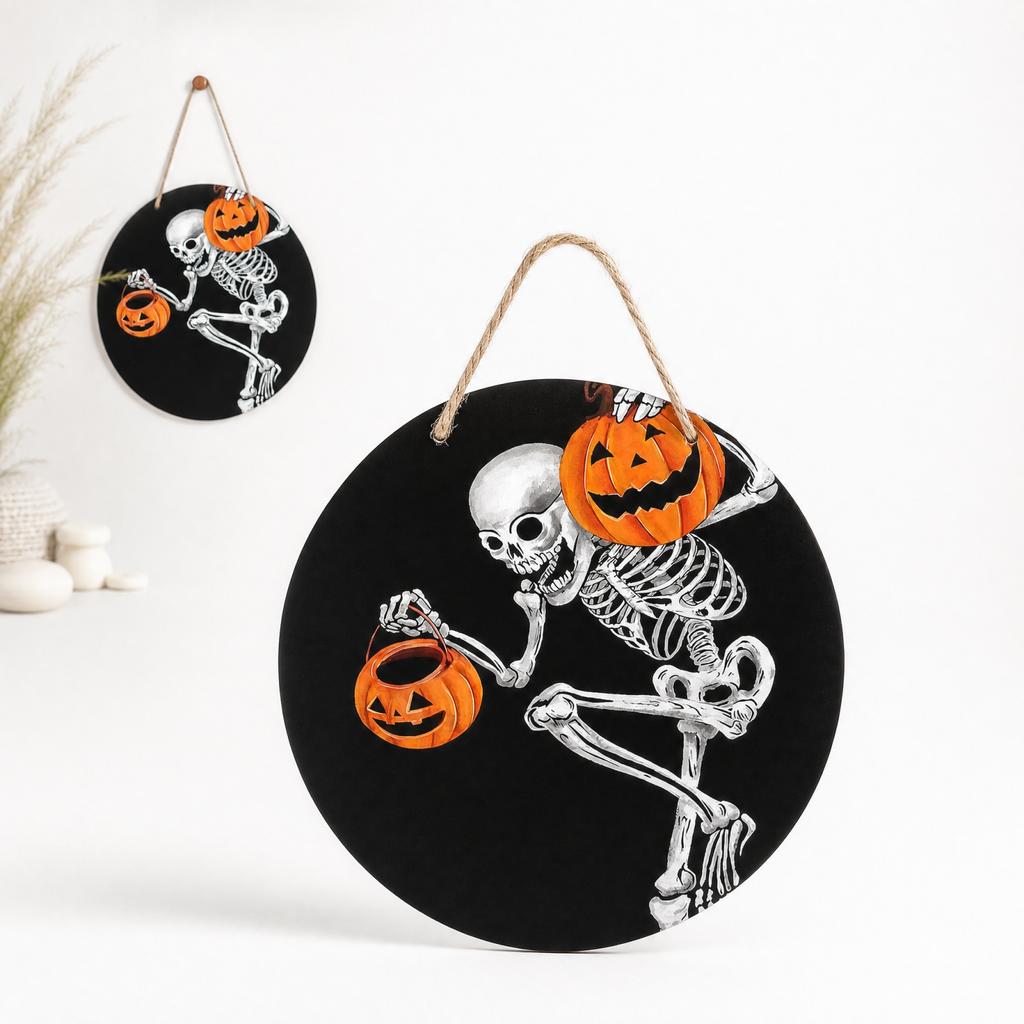 Halloween Wooden Hanging Decor for Party, Home, Garden and Yard - Rustic Wooden Hanging Ornaments for Holiday Decoration