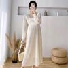 Maternity Dress Spring Autumn Outfits Internet Celebrity Fashion French V-Neck Lace Trim Fairy Dress Autumn Winter Skirt