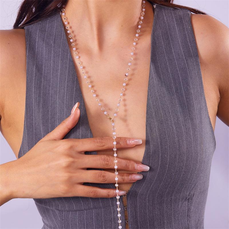 Fashion tassel necklace, light luxury color diamond-encrusted cross multi-layer long Y-shaped stacked necklace