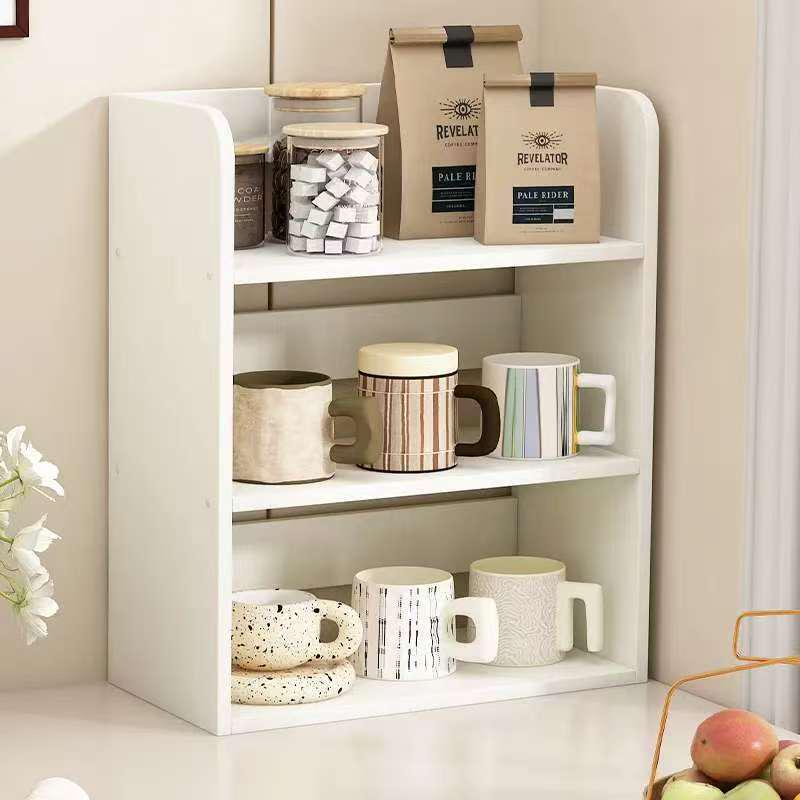 Multi-Layer Dining Table Storage Rack: Desktop Organizer for Snacks & Seasonings, Cup Holder, Wooden Design for Living Room
