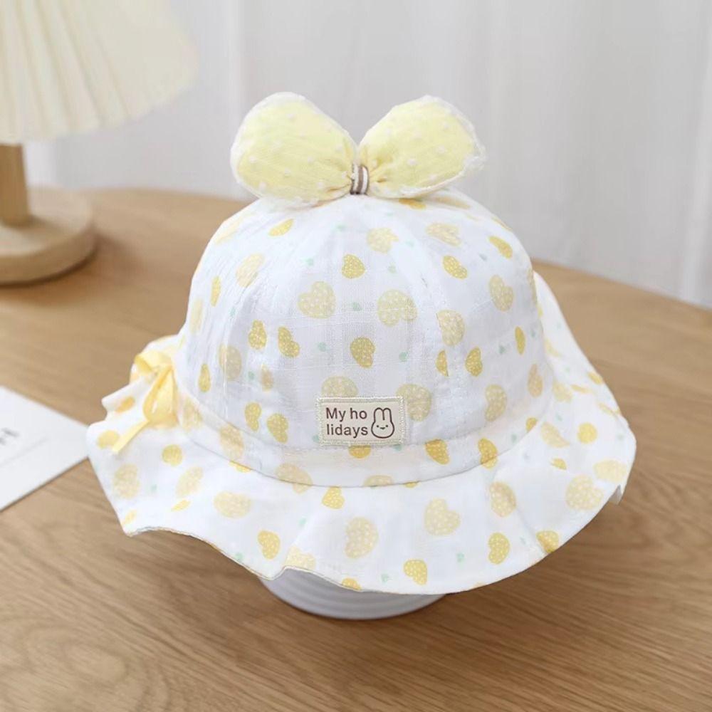 Adjustable Cute Bow Infant Basin Cap Heart Print Kids Fisherman Hat  Newborn