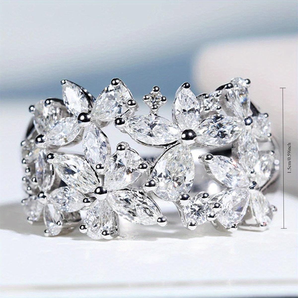 Сверкающее кольцо с цирконами, украшенное лепестками, для женской свадьбы, роскошное и модное ювелирное изделие 6 серебряный