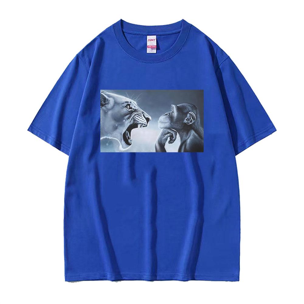 

Funny Rage Bait Lion Monkey Meme Graphic Tshirts Unisexs Women Fashion Summer Street Shirt Oversized Loose Short Sleeves T Shirts 3XL