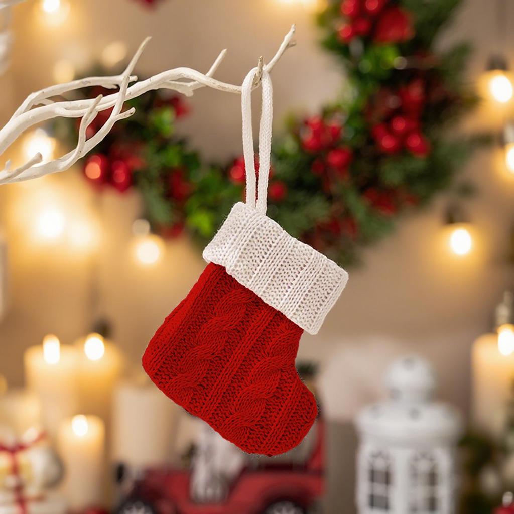 Mingguan New Cartoon Striped Christmas Stocking and Knife Fork Set Pendant Gift Bag