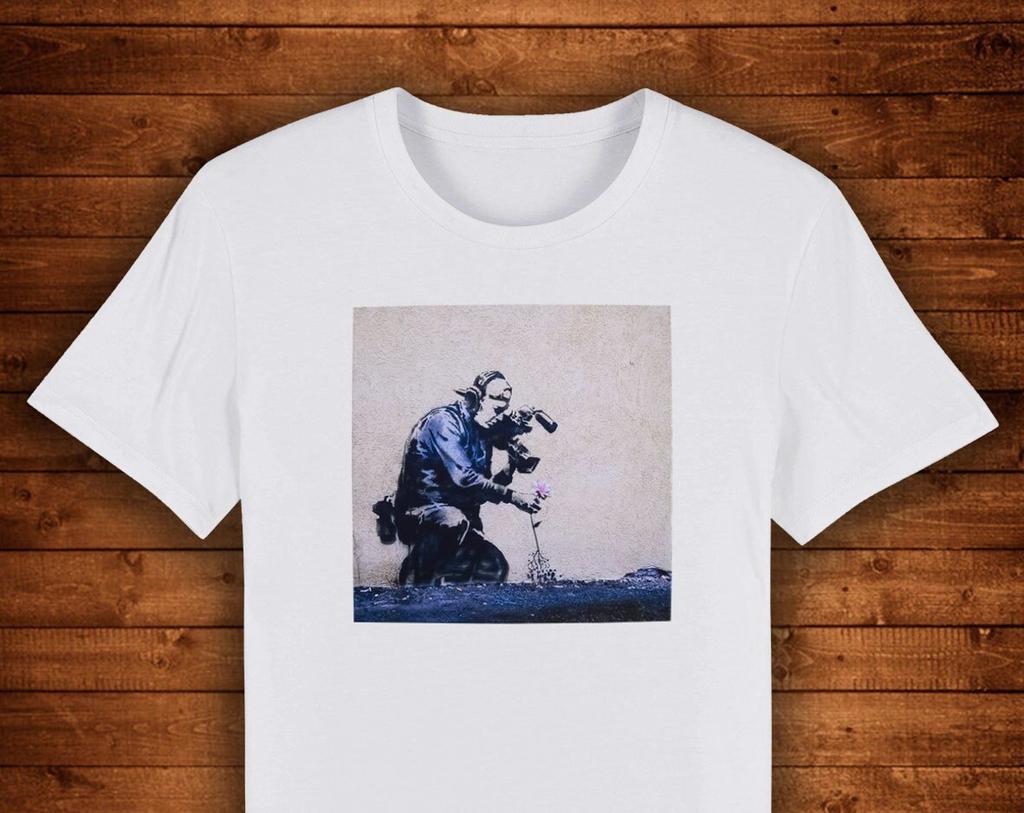 Cameraman and Flower Banksy Street Art / T shirt Unique Design Street Wear Art Urban Graphic Tees Top