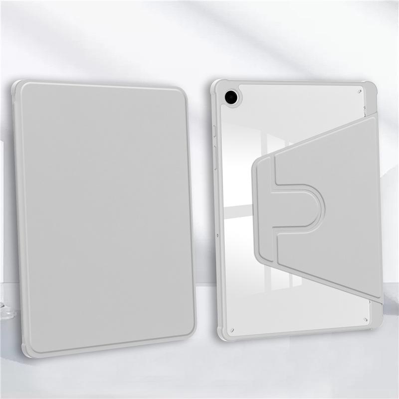 Samsung A9+ Case with Rotating Acrylic Pen Slot, Transparent Ultra-thin Leather Stand