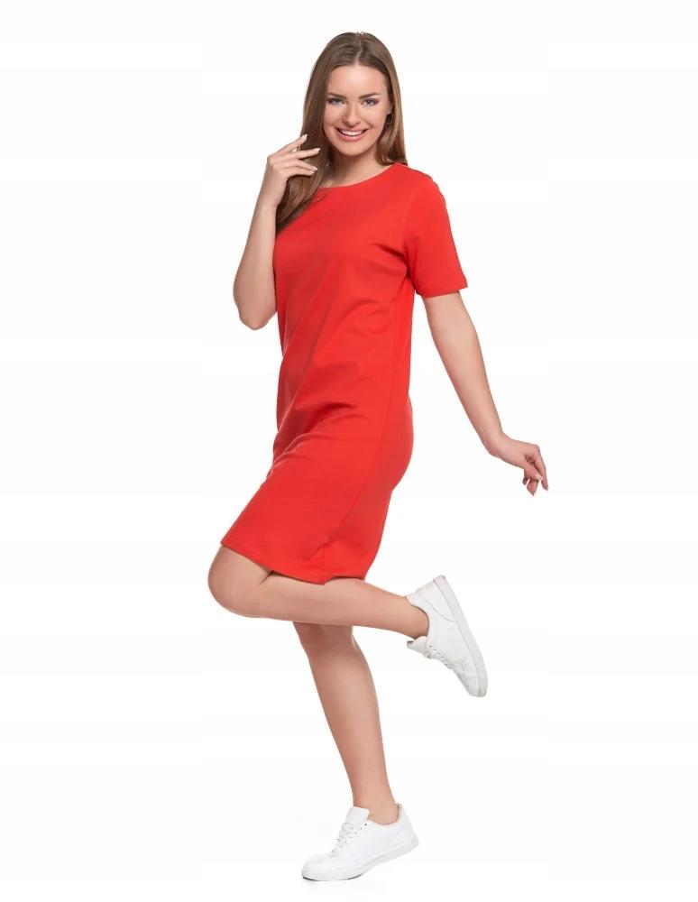 Women's Cotton Dress Short Sleeve Above Knee Comfortable MORAJ XL RED