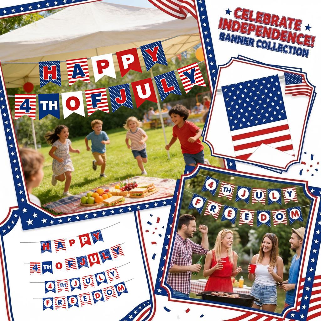 Fourth of July Freedom Banner Hanging Pennant Flag for Independence Day Party Home Indoor Outdoor Decoration