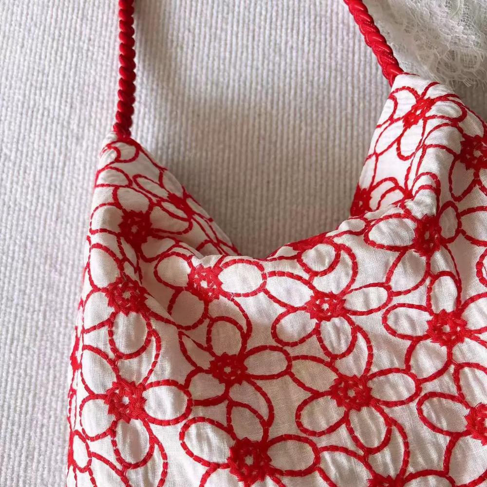 Original, Linen Embroidery, Flower Petals, One Shoulder Tote Bag, Versatile for Spring and Summer, Simple, Artistic Bag