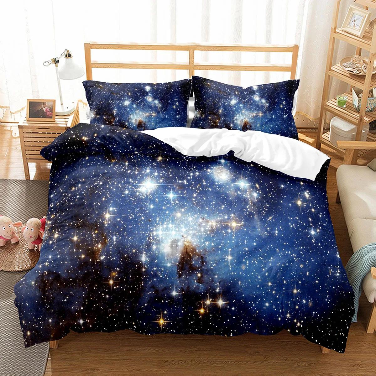 

Comforter Galaxy Starry Sky Comforter Universer Outer Space Theme Bedding Set Single Twin Queen Size For Teens Boys Comforter (quilt)-EU Single(135*200cm)3pcs